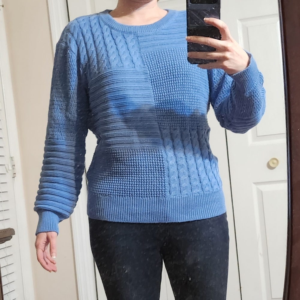 *SOLD* Time and Tru blue patchwork style sweater, women's medium NWOT